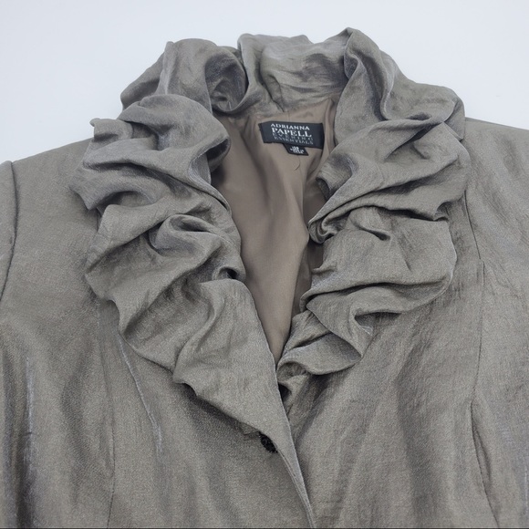 Adrianna Papell Evening Essentials Cocktail Hour Jacket Blouse Ruffles Silver - Picture 5 of 8